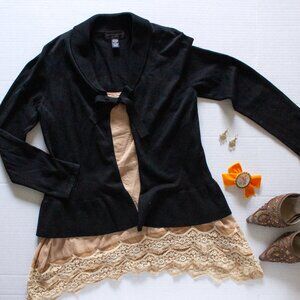 Spenser Jeremy Shawl-Neck Black Cardigan Sweater - Women Petite Medium